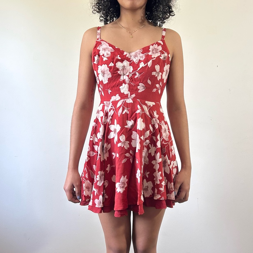 Red and white floral summer dress